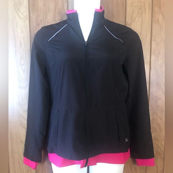 Xersion womens size medium activewear windbreaker. Black and pink. - Picture 1 of 6